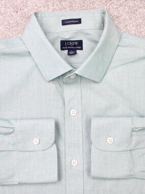 J. Crew Shirt Mens Large 16-16 1/2, Green Thompson Flex Wrinkle Free Long Sleeve